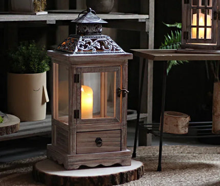 Lanterne Bougie Bois Style Rétro – Décoration Salon Chaleureux